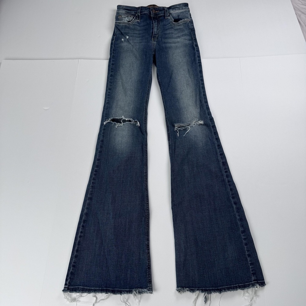 Joe's Jeans Womens 25 (23x32) Blue Kalia Mid Rise Flare Distressed Raw Hem